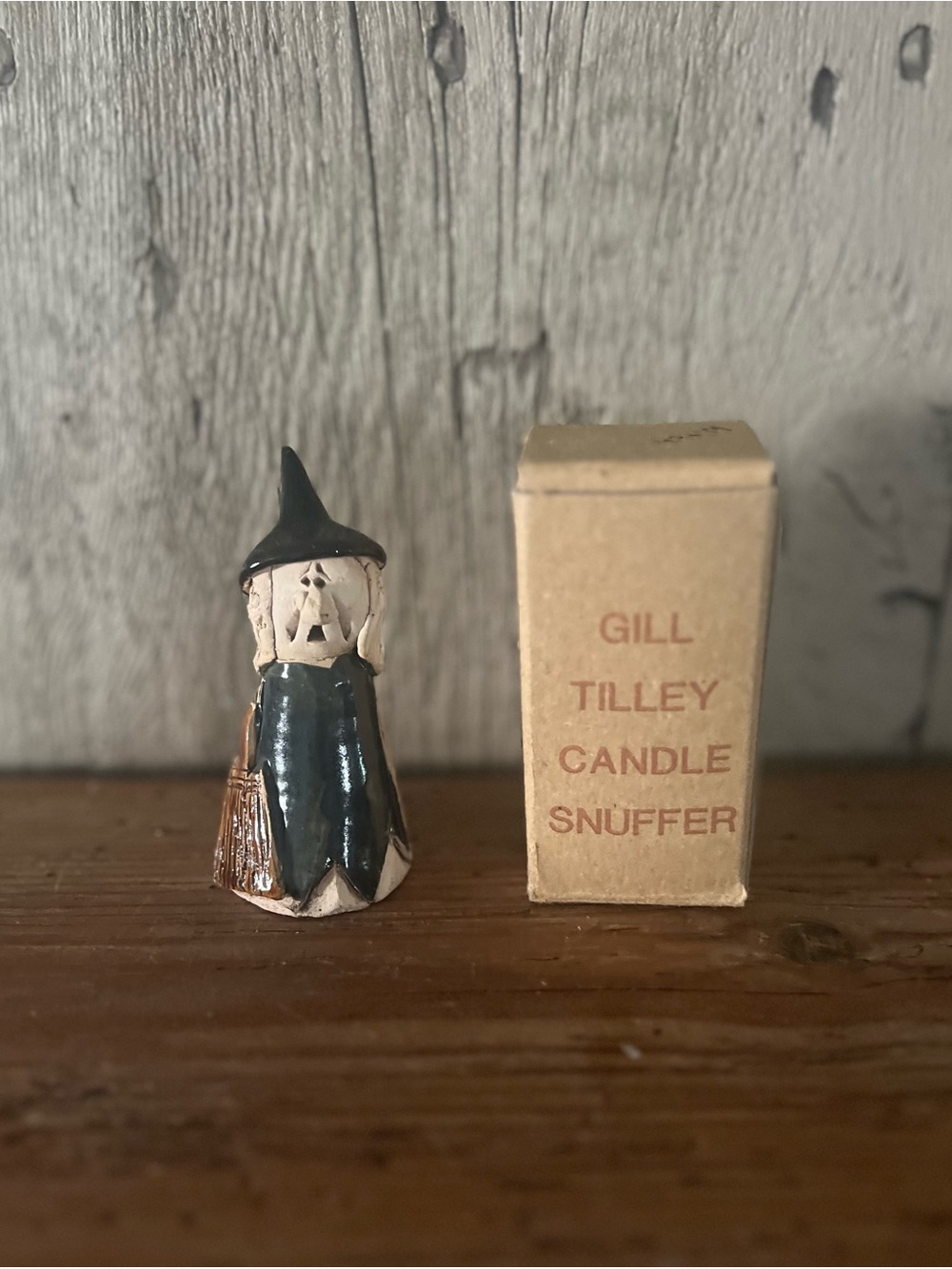 Gill Tilley Vintage Black Witch Candle Snuffer Figurine